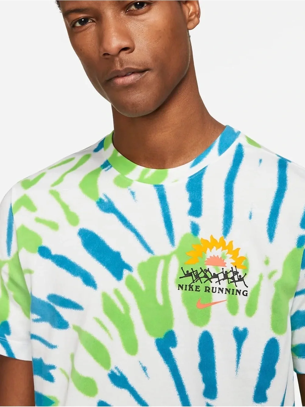 Nike Running Men's Blue & Green Tie-Dye Crewneck T